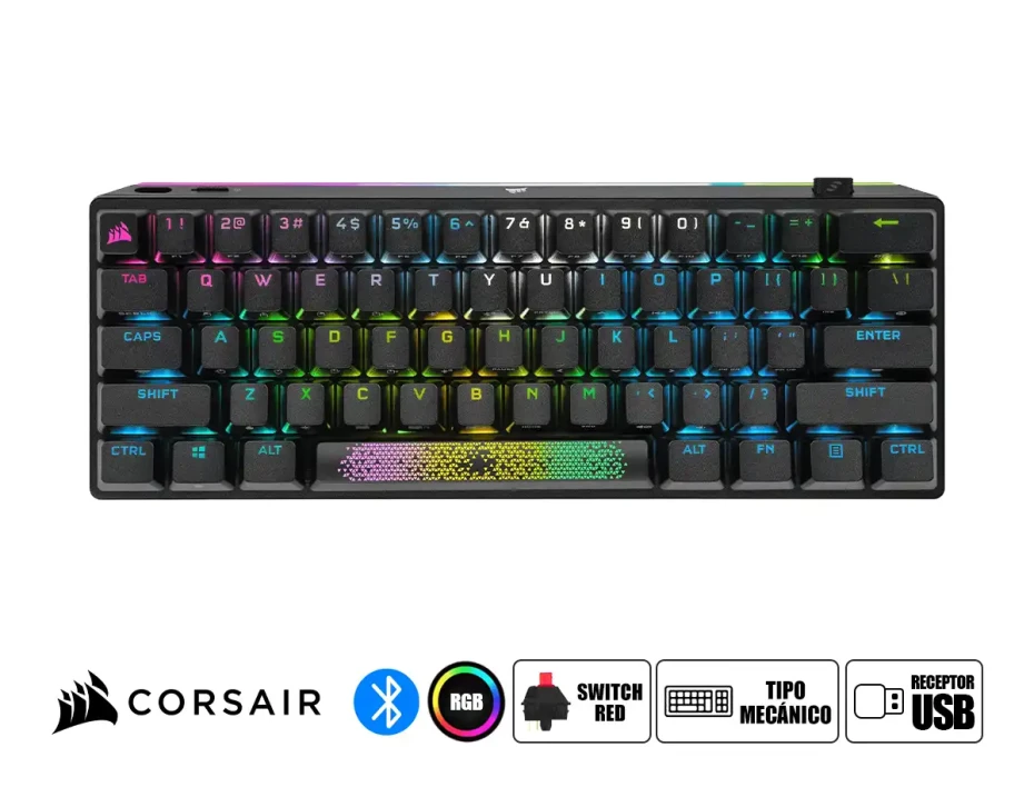 Teclado Gamer Inalambrico Corsair  K70 Rgb Pro Mini (ch-910951a-na) Mecanico, Bt 4.2 Y Multi Plataforma Color Negro