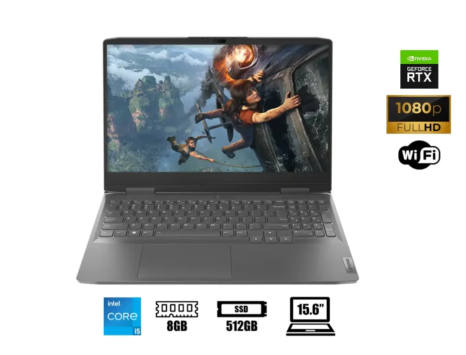 Laptop Lenovo Core I5-12450h Gaming Loq 15irh8 (82xv00telm) 15.6" Fhd, Ssd 512gb, Ram 8gb, Nvidia Rtx 3050 6gb, S/s, Gris, Lat, 12gen.