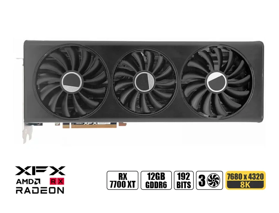 Tarjeta De Video Xfx Rx 7700 Xt Qick 319 12gb Gddr6 (rx-77tqickb9) Radeon 192 Bits, 3 Ventiladores