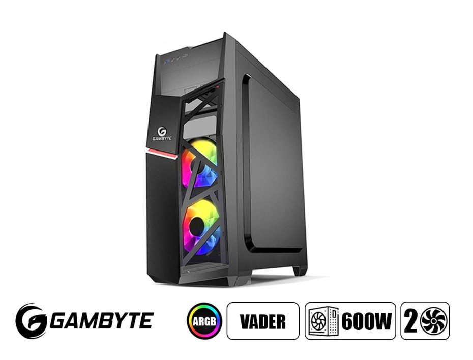 Case Gambyte Vader Fuente 600w (gtt1205a) Panel De Vidrio, 2 Ventiladores, Led Argb, Negro