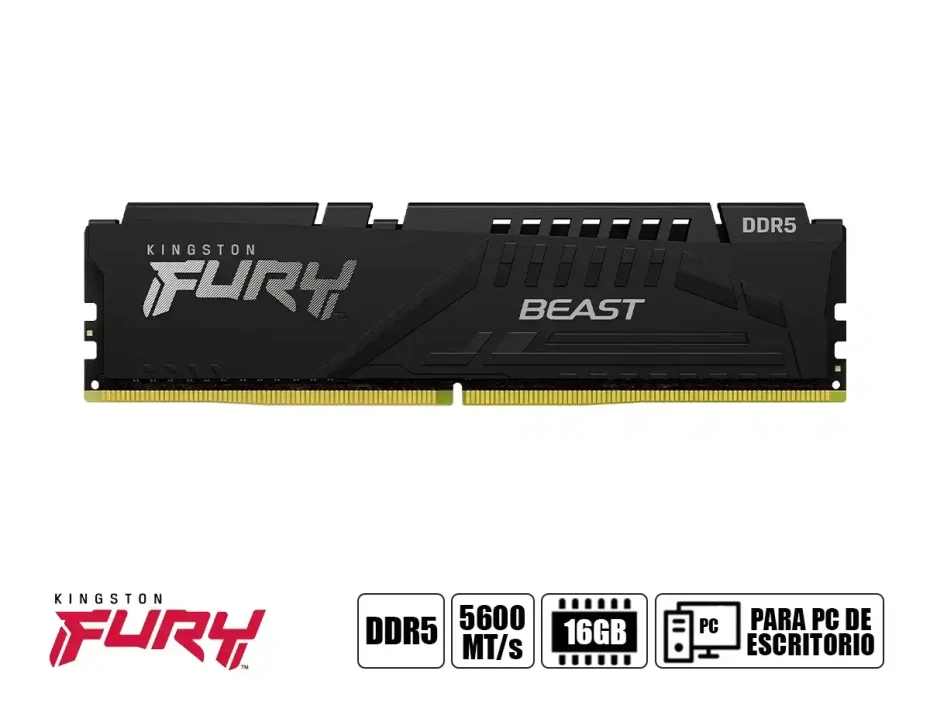 Memoria Ram Kingston Fury Ddr5 16gb Beast (kf556c40bb-16) 5600 Mt/s, Cl40, Negro