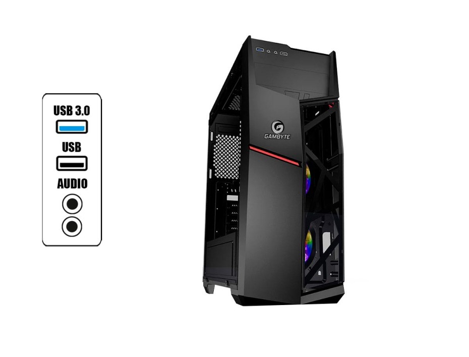 Case Gambyte Vader Fuente 600w (gtt1205a) Panel De Vidrio, 2 Ventiladores, Led Argb, Negro