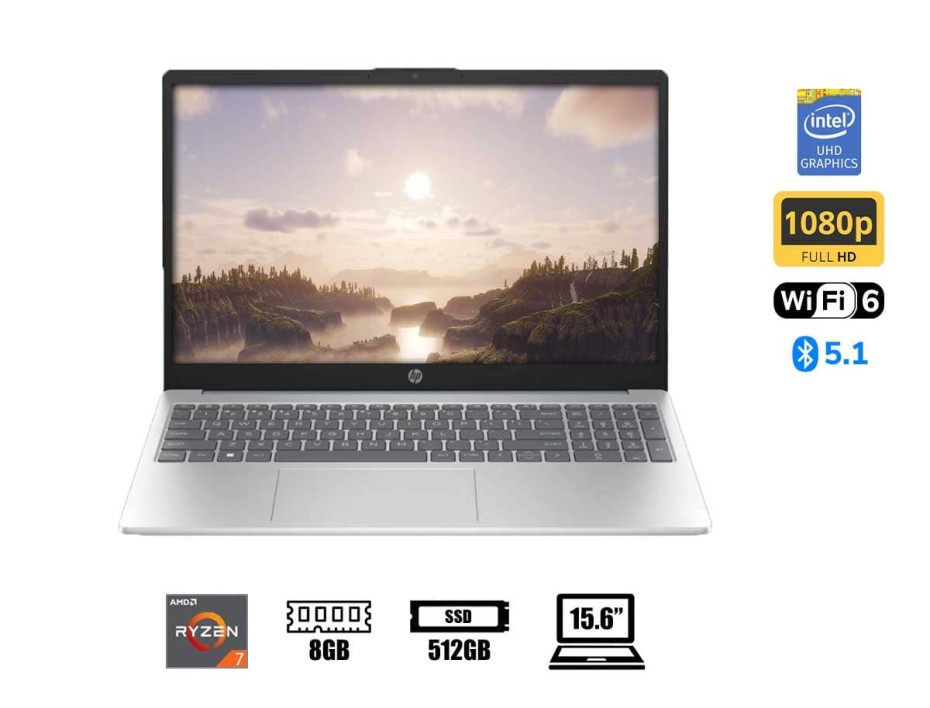 Laptop Hp Ryzen 7-7730u 15-fc0011la (802n0la#abm) Pantalla 15.6", Ram 8gb, Ssd 512gb, Esp, W11 H
