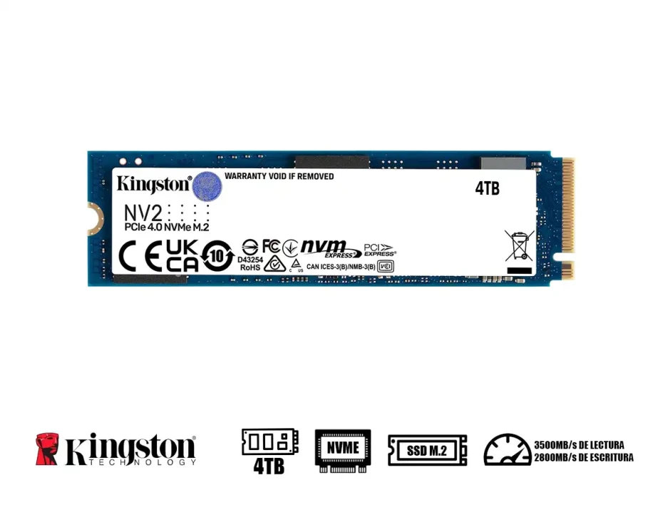 Unidad De Almacenamiento Ssd M.2 Pcie Kingston 4tb Nvme Nv2, 2280 (snv2s/4000g) 3500mb/s