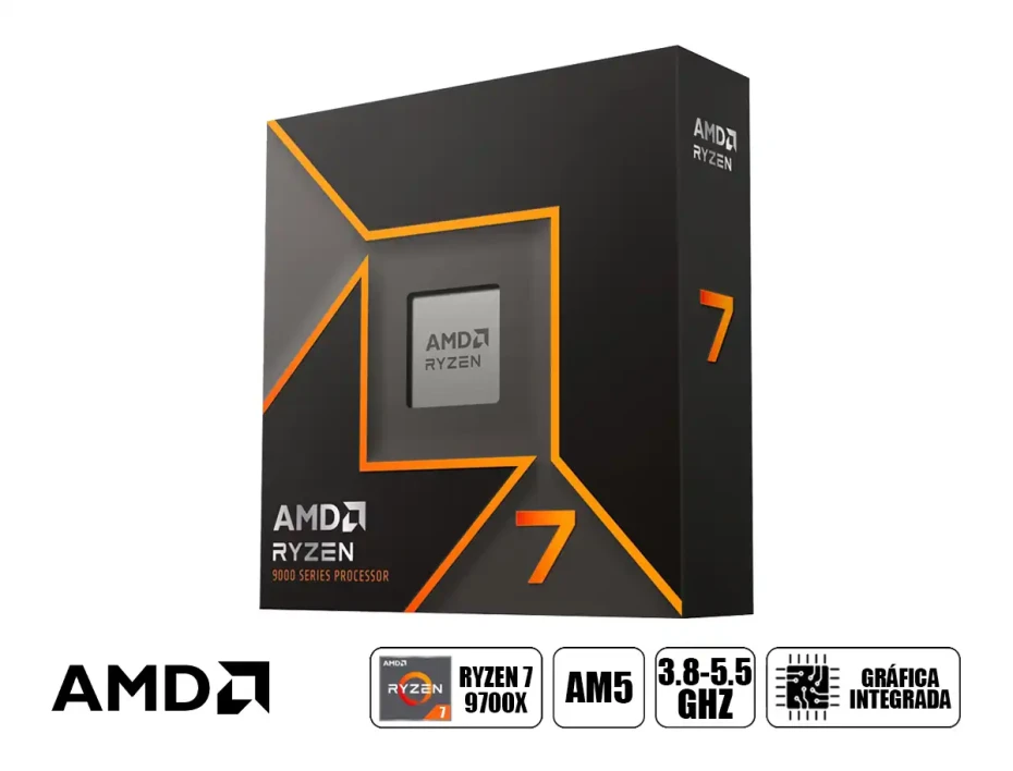 Procesador Amd Ryzen 7 9700x 3.8ghz Hasta 5.5ghz, 40mb (100-100001404wof) Am5, 8 Nucleos, Radeon Graphics