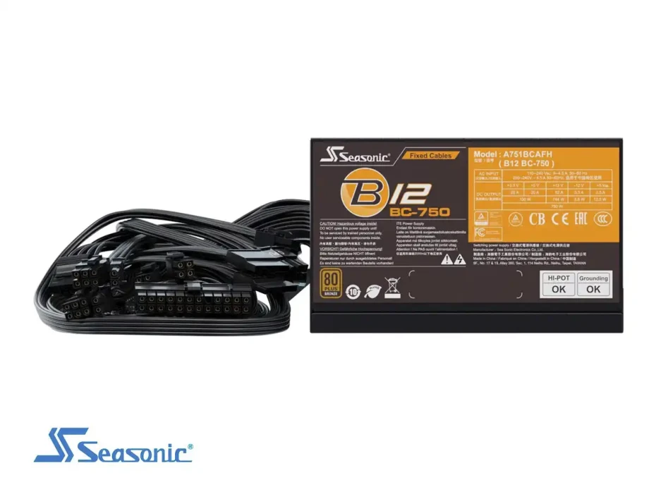 Fuente De Poder Seasonic 750w B12 Bc (a751bcafh) Atx, 80 Plus Bronze, No Modular, Negro