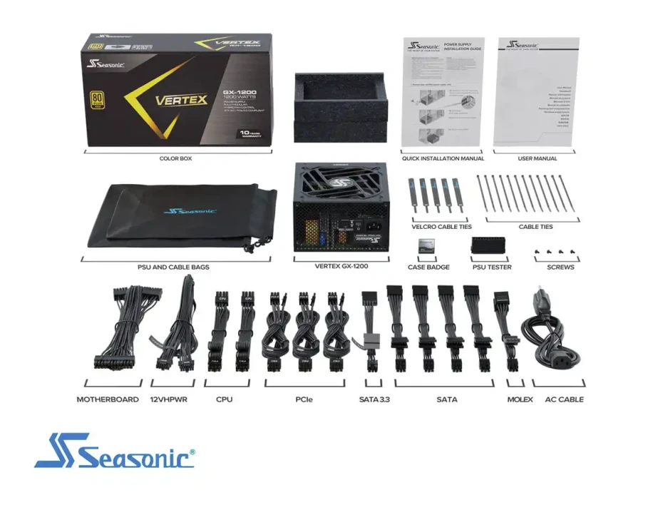Fuente De Poder Seasonic Vertex Gx 1200w (12122gxaf) Atx, 80 Plus Gold, Modular, Negro
