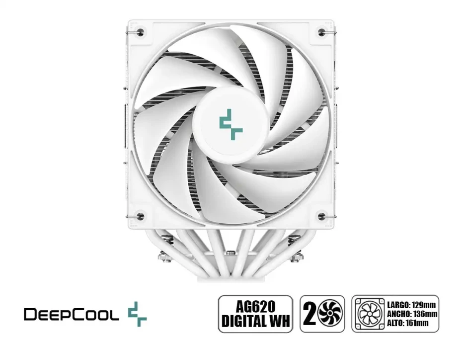 Cooler Para Procesador Deepcool Ag620 Digital Wh (r-ag620-whndmn-g-2) 2 Ventiladores, Aluminio