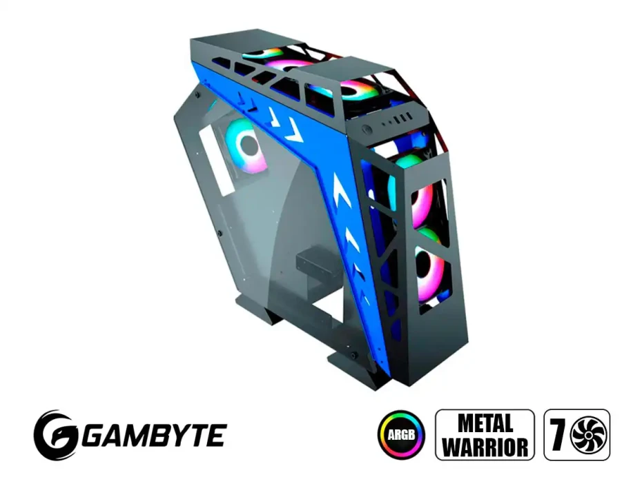 Case Gambyte Metal Warrior Blue S/fuente (gi-mwarriorblue-ac) Paneles De Vidrio, 7 Ventiladores, Led Argb, Azul
