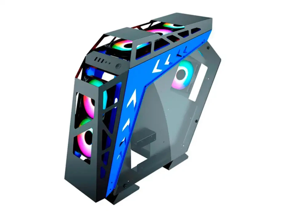 Case Gambyte Metal Warrior Blue S/fuente (gi-mwarriorblue-ac) Paneles De Vidrio, 7 Ventiladores, Led Argb, Azul
