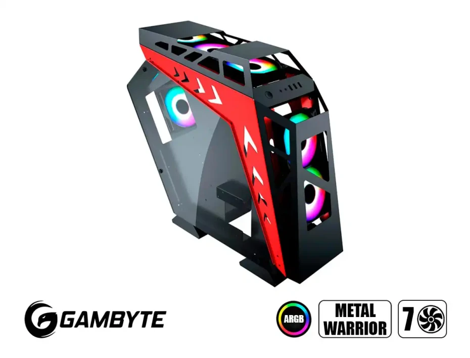 Case Gambyte Metal Warrior Red S/fuente (gi-mwarriorred-ac) Paneles De Vidrio, 7 Ventiladores, Led Argb, Rojo