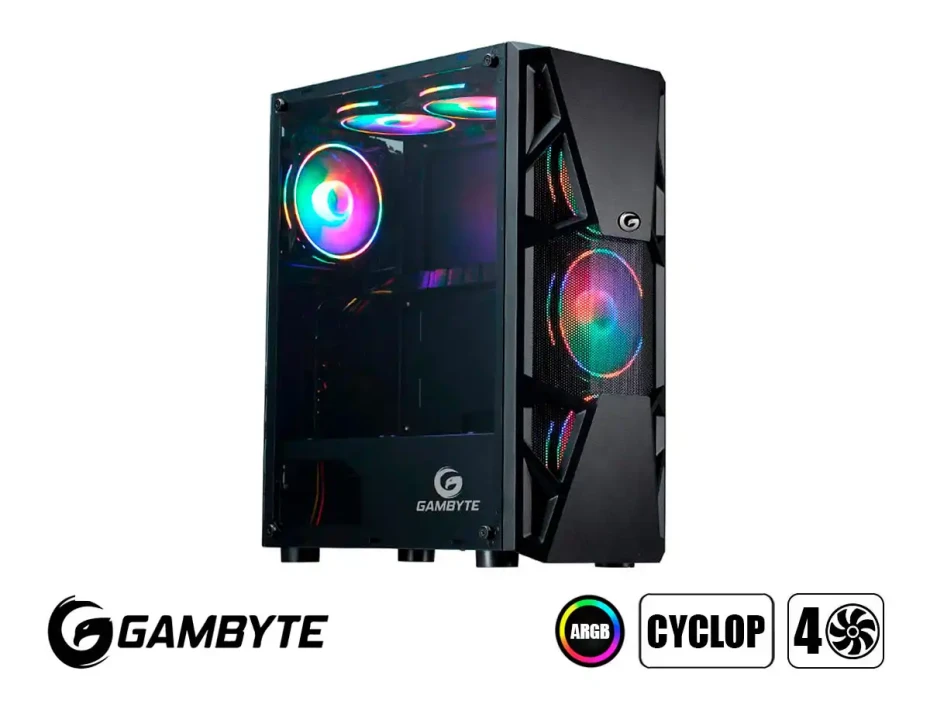 Case Gambyte Cyclop S/fuente (cl3303) Panel De Vidrio, 4 Ventiladores, Led Argb, Negro
