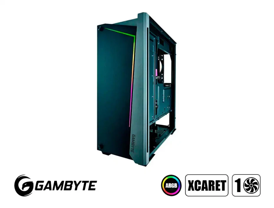 Case Gambyte Xcaret S/fuente (gta90420a) Panel De Vidrio, 1 Ventilador, Led Rgb, Negro Con Plata