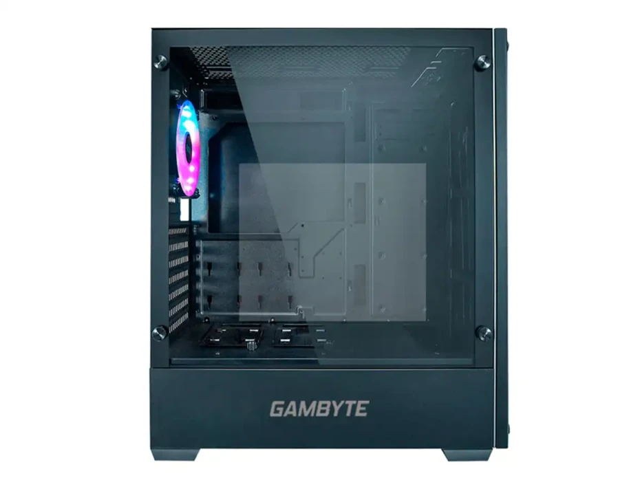 Case Gambyte Xcaret S/fuente (gta90420a) Panel De Vidrio, 1 Ventilador, Led Rgb, Negro Con Plata