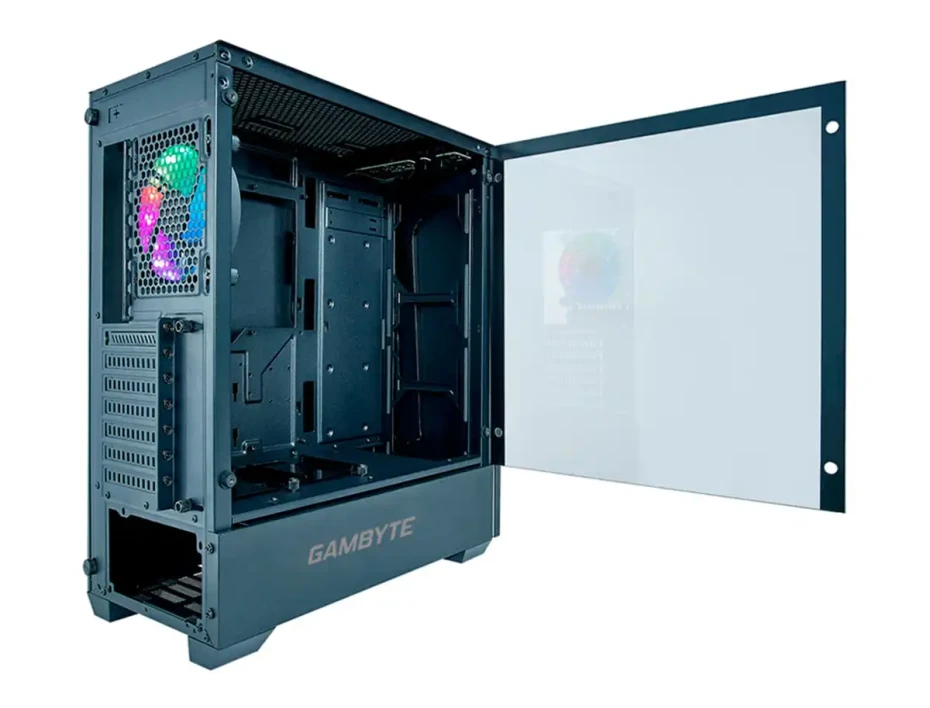 Case Gambyte Xcaret S/fuente (gta90420a) Panel De Vidrio, 1 Ventilador, Led Rgb, Negro Con Plata