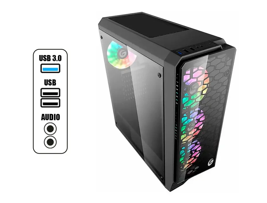 Case Gambyte Furius Fuente 650w (cf-furius) Panel De Vidrio, 4 Ventiladores, Led Argb, Negro
