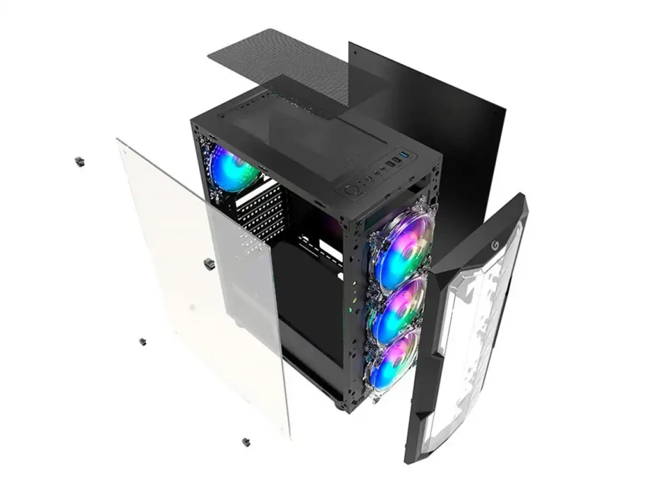 Case Gambyte Zektor Fuente 650w (650w-zektor) Panel De Vidrio, 4 Ventiladores, Led Argb, Negro