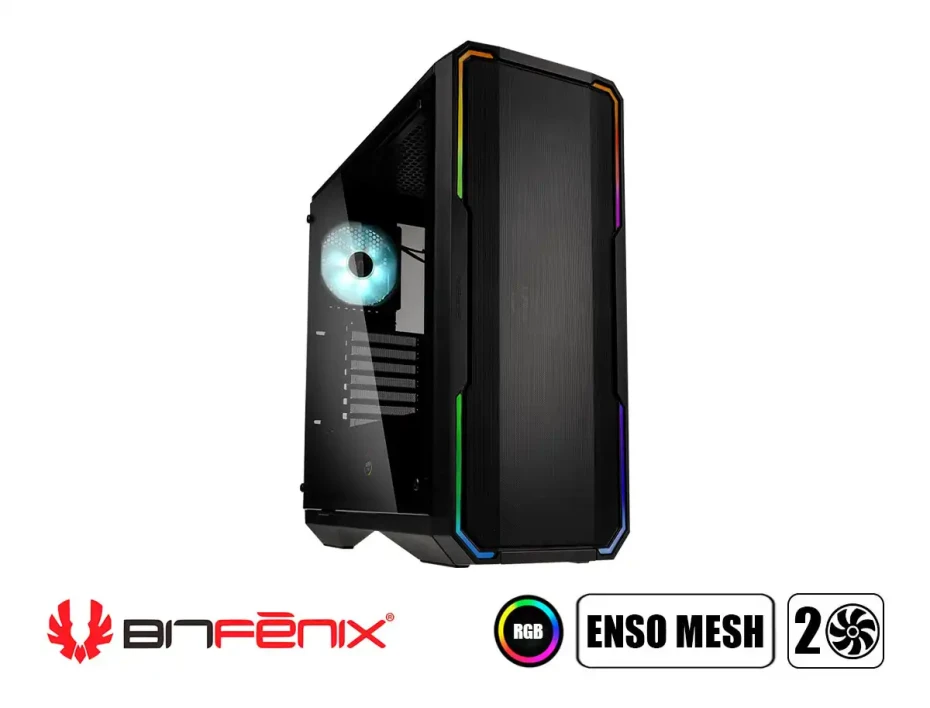 Case Bitfenix Enso Mesh Blk S/fuente (bfc-esm-150-kkwgk-4a) Panel De Vidrio, 2 Ventiladores, Led Rgb, Negro