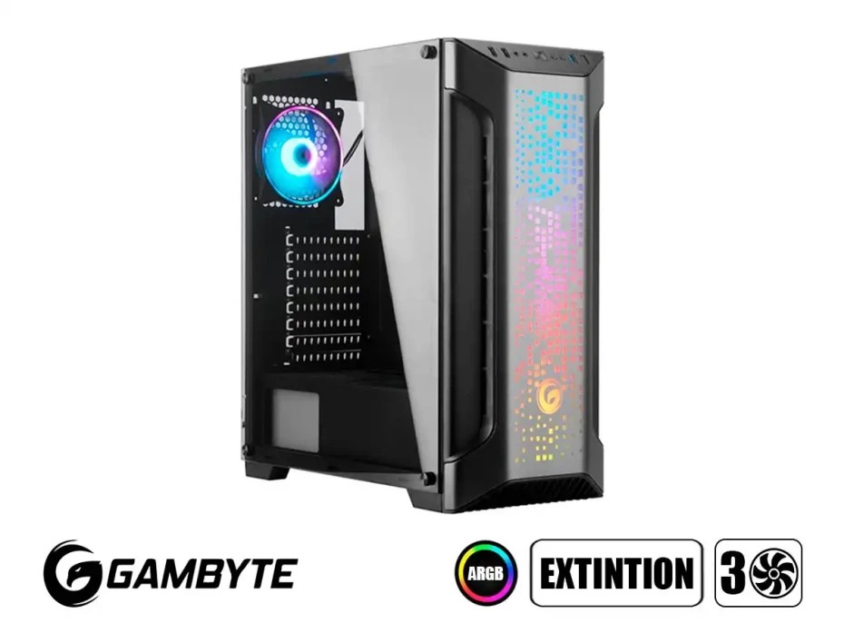 Case Gambyte Extintion S/fuente (extintion) Panel De Vidrio, 3 Ventiladores, Led Argb, Negro