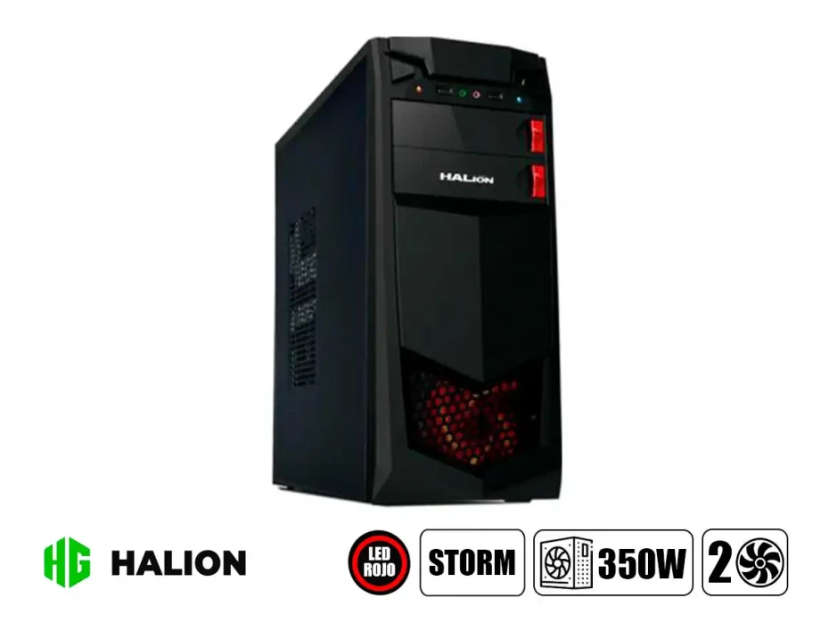 Case Halion Storm Fuente 350w (7223 Red) 2 Ventiladores, Led Rojo, Negro