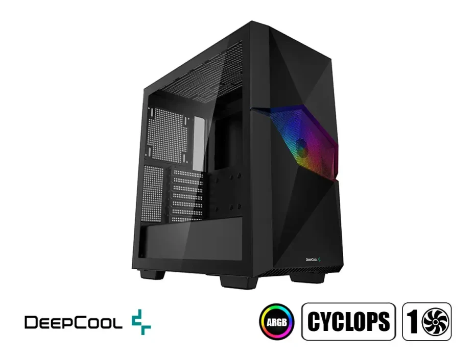 Case Deepcool Gaming Cyclops S/fuente (r-bkaae1-c-1) Panel De Vidrio, 1 Ventilador, Led Argb, Negro