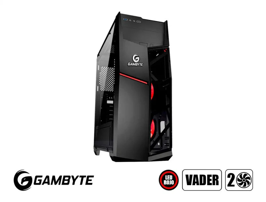 Case Gambyte Vader S/fuente (gtt1205a-ledred) Panel De AcrÍlico, 2 Ventiladores, Led Rojo, Negro