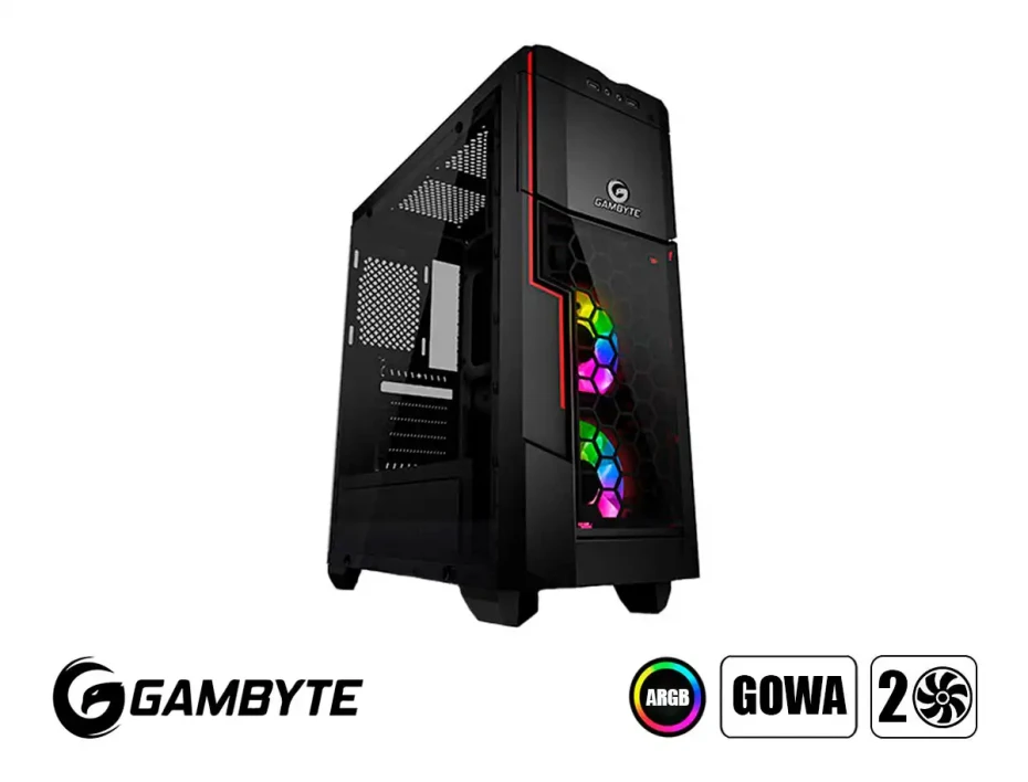 Case Gambyte Gowa S/fuente (gtu0305) Panel De Vidrio, 2 Ventiladores, Led Argb, Negro