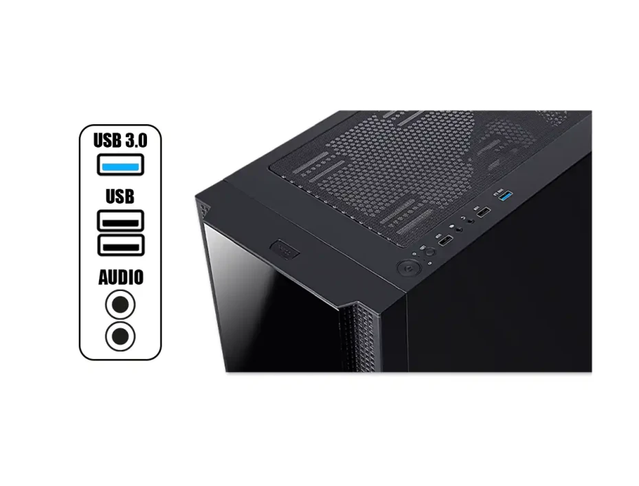 Case Antryx Rx-260 Gaming S/fuente (ac-rx260kfr) Paneles De Vidrio Frontal, 4 Ventiladores, Led Frgb, Negro