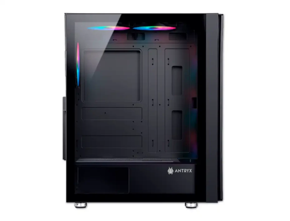 Case Antryx Rx-260 Gaming S/fuente (ac-rx260kfr) Paneles De Vidrio Frontal, 4 Ventiladores, Led Frgb, Negro
