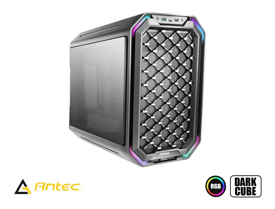 Case Antec Dark Cube Gaming S/fuente (0-761345-80034-1) Paneles De Vidrio, Led Rgb, Negro
