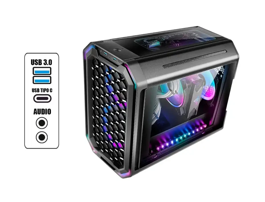 Case Antec Dark Cube Gaming S/fuente (0-761345-80034-1) Paneles De Vidrio, Led Rgb, Negro