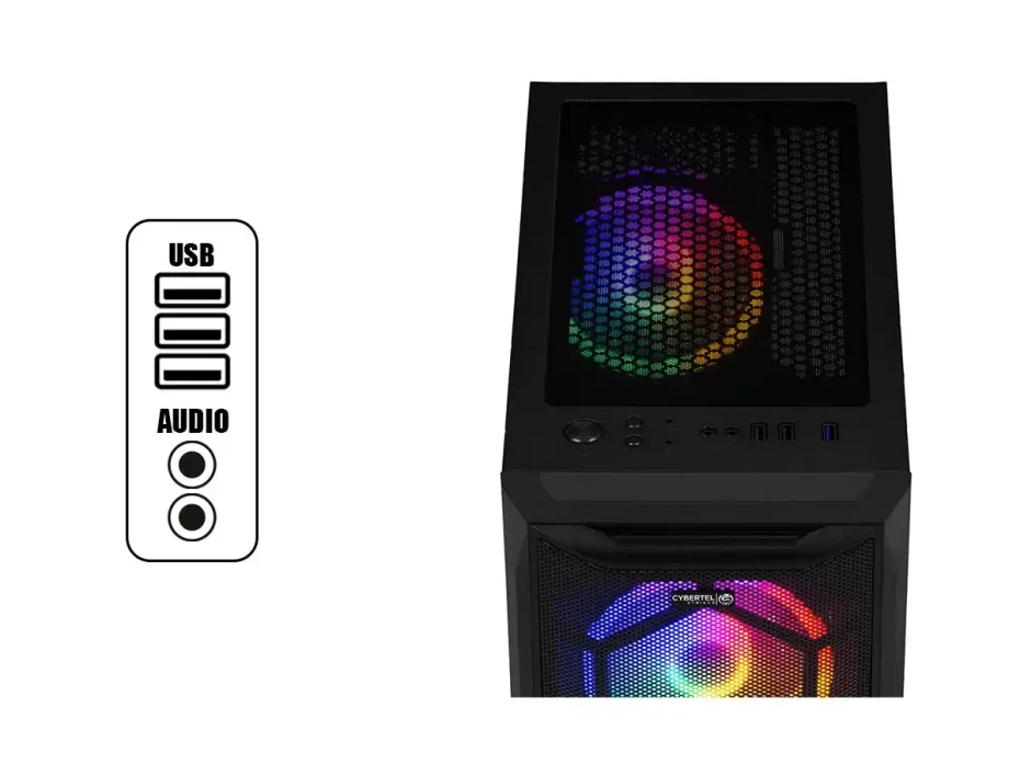 Case Cybertel Striker Cbx5013 S/fuente (cbx5013) Panel De Vidrio, 4 Ventiladores, Led Rainbom, Negro