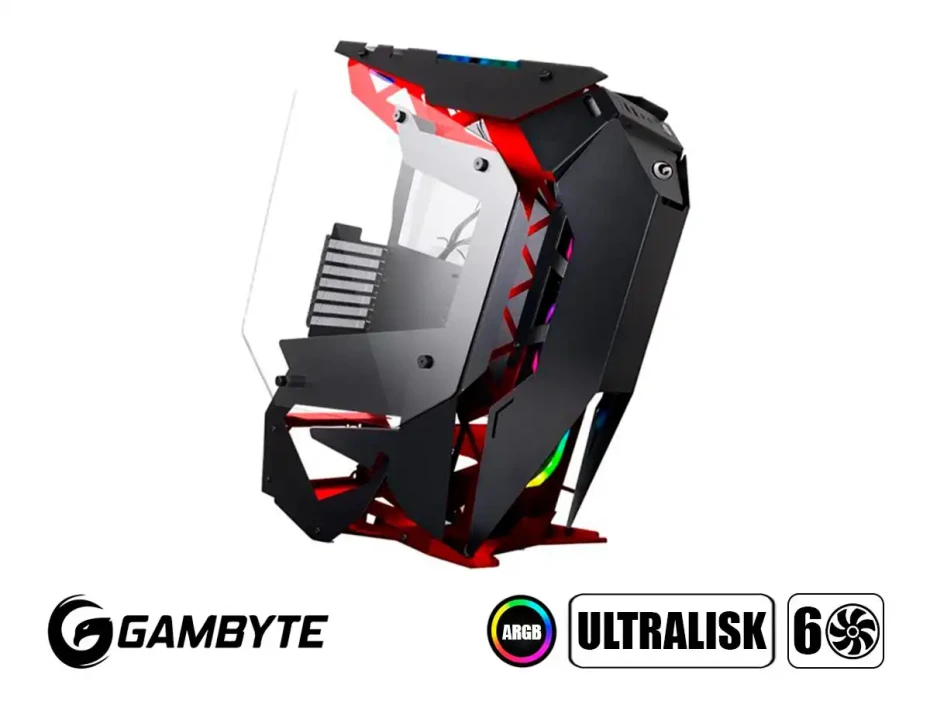 Case Gambyte Ultralisk S/fuente (gi-ultraliskred-ac) Panel De Vidrio, 6 Ventiladores, Led Argb, Rojo