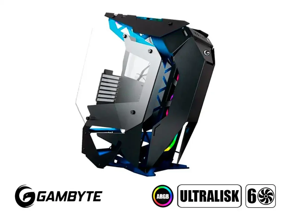 Case Gambyte Ultralisk S/fuente (gi-ultraliskblue-ac) Paneles De Vidrio, 6 Ventiladores, Led Argb, Azul