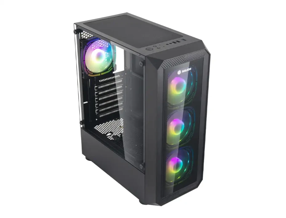 Case Halion Sparta 844 Fuente 600w (sparta 844) Panel Lateral Y Frontal De Vidrio Templado, 4 Ventiladores Argb