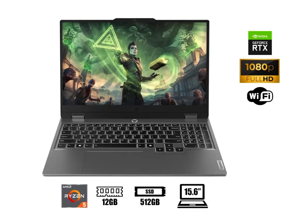 Laptop Lenovo Ryzen 5-7235hs Loq 15arp9 Gaming (83jc0001us) Pantalla 15.6" Fhd, Ram 12gb, Ssd 512gb, Rtx 3050 6gb, Win11, Luna Gray