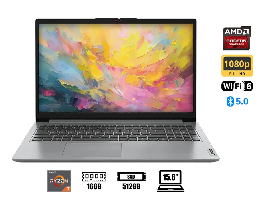 Laptop Lenovo Ryzen 7-5700u Ideapad 1 15alc7 (82r400aclm) Pantalla 15.6" Fhd, Ram 16gb, Ssd 512gb, S/sistema, Esp.