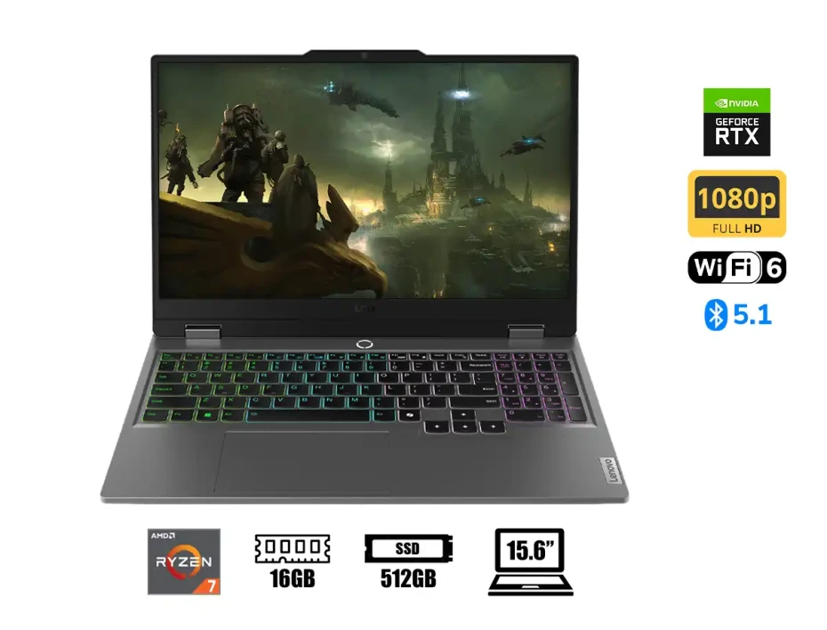Laptop Lenovo Ryzen 7-7435hs Loq 15arp9 Gaming (83jc007kus) Pantalla 15.6" Fhd 144hz, Ram 16gb, Ssd 512gb, Rtx 4050 6gb, Win11, Luna Gray