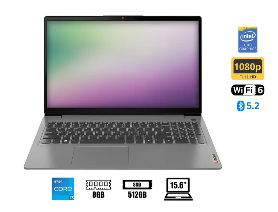 Laptop Lenovo Core I3-1215u Idp 15iau7 (82rk00wclm) Pantalla 15.6" Fhd, Ram 8gb, Ssd 512gb, S/s, Esp., 12gen.