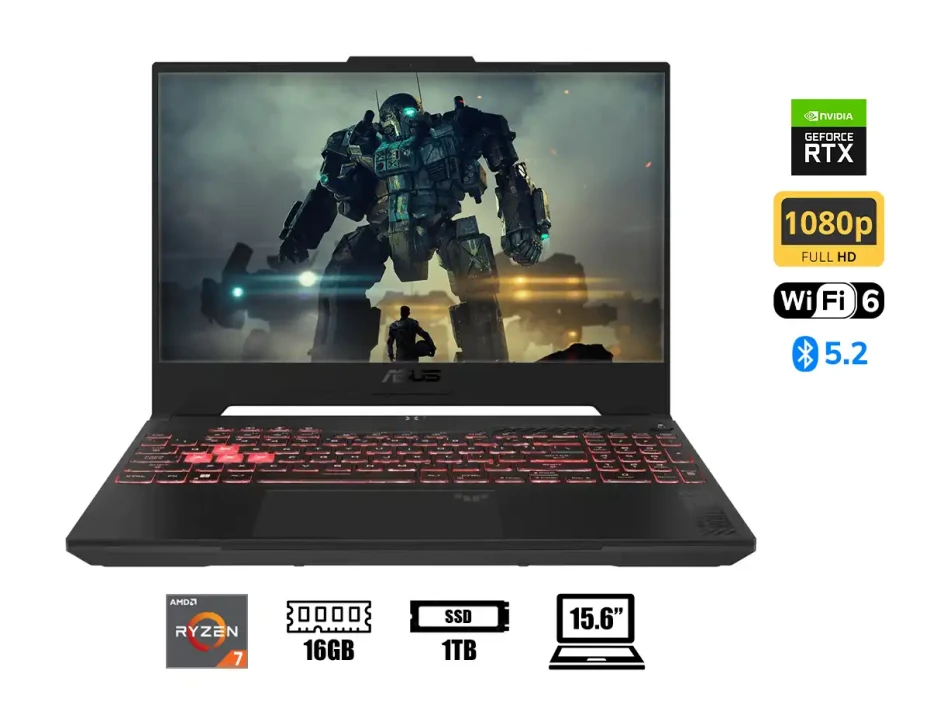 Laptop Asus Ryzen 7 7735hs Tuf Gaming Fa507nv-lp153 (90nr0e85-m00d40) 15.6" Fhd 144hz, Ram 16gb, Ssd 1tb, Nvidia Rtx 4060 8gb, Esp., S/s