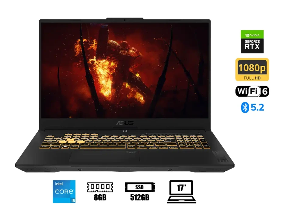 Laptop Asus Core I5-12500h Tuf Gaming F17 Fx707zc4-hx039 (90nr0gx1-m00830) Pantalla 17" Fhd 144hz, Ram 8gb, Ssd 512gb, Rtx 3050 4gb, S/s