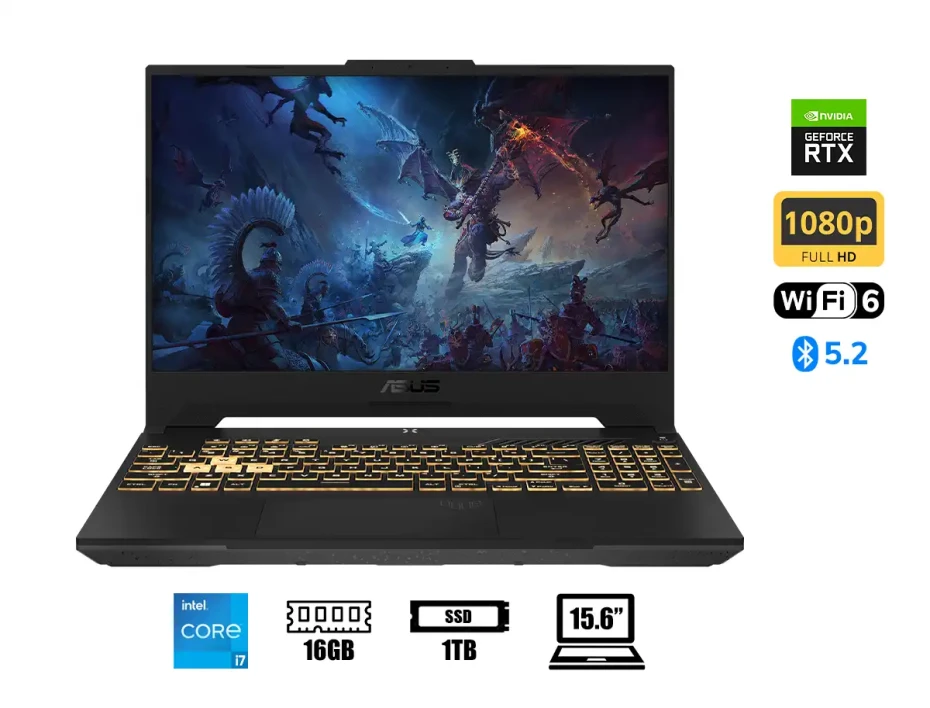 Laptop Asus Core I7-12700h Tuf Gaming Fx507zc4-hn132 (90nr0gw1-m00tl0) 15.6" Fhd 144hz, Ram 16gb, Ssd 1tb, Rtx 3050 4gb, S/s, 12gen.