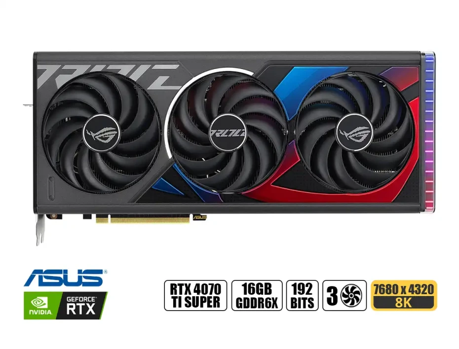 Tarjeta De Video Asus Rtx 4070 Ti Super Rog Strix Oc 16gb Gddr6x (90yv0kg0-m0aa00) Geforce Nvidia 192 Bits, 3 Ventiladores