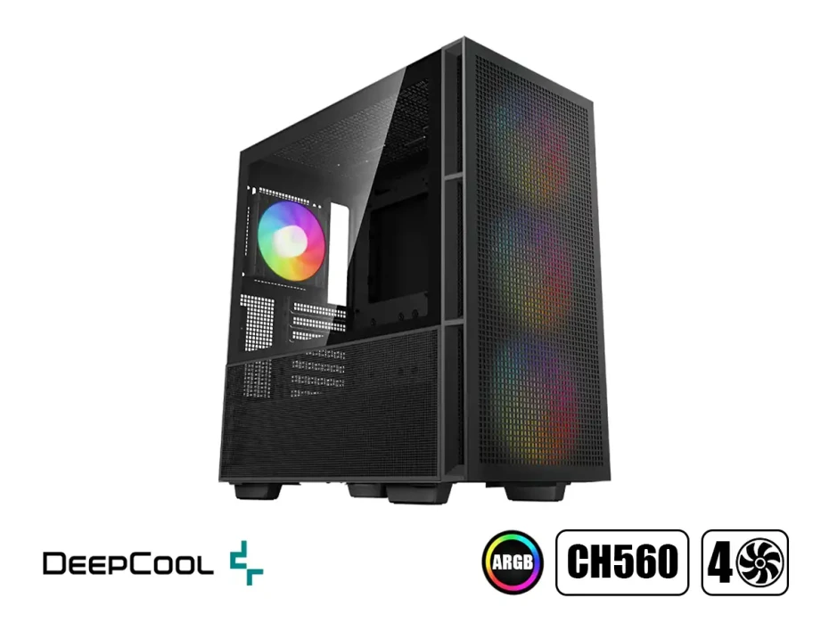 Case Deepcool Ch560 S/fuente(r-ch560-bkape4-g-1) Panel De Vidrio, 4 Ventiladores, Led Argb, Negro