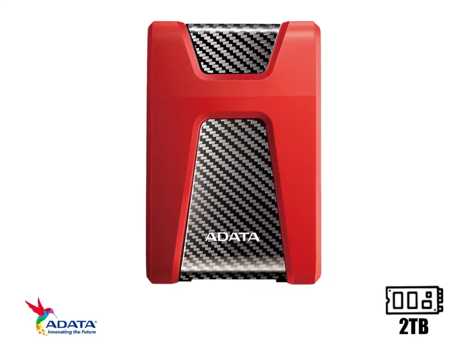 Disco Duro Externo Adata 2tb Hd650 Anti Golpe (ahd650-2tu31-crd) Unidad De Almacenamiento Portable, Rojo C/ Negro