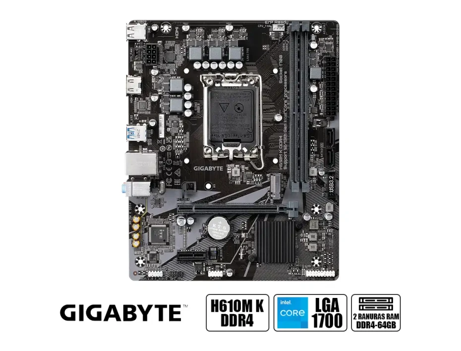 Placa Madre Gigabyte H610m K Ddr4 (h610m K Ddr4) Socket Lga 1700, Ram Dddr4 Buss 3200mhz, 14va, 13va, 12va Gen