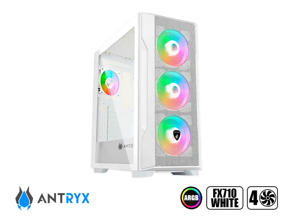 Case Antryx Fx 710 White Gaming S/fuente (ac-fx710w) Panel De Vidrio, 4 Ventiladores, Led Argb, Blanco