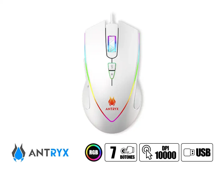 Combo 2 En Uno Antryx Chrome Storm Gc-5100 (agc-5100wbl-sp) Blanco, Teclado Switch Blue, Led Rgb, Mouse 7 Botones, 10000 Dpi