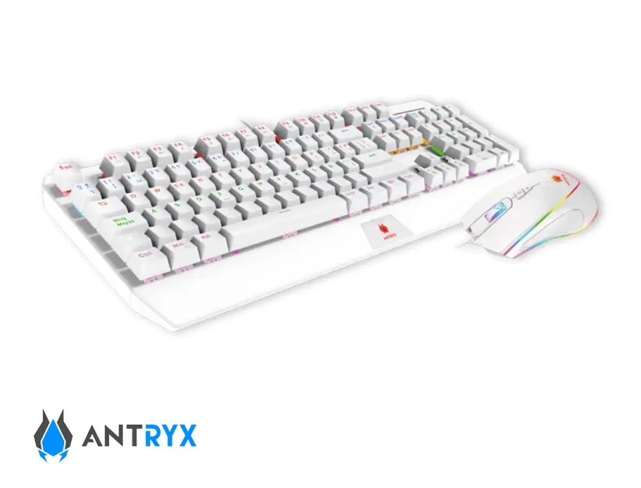 Combo 2 En Uno Antryx Chrome Storm Gc-5100 (agc-5100wbl-sp) Blanco, Teclado Switch Blue, Led Rgb, Mouse 7 Botones, 10000 Dpi