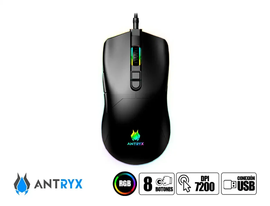 Combo 2 En Uno Antryx Gc-3100 Black (agc-3100kre-sp) Teclado Switch Red, Led Rgb, Mouse 8 Botones, 7200 Dpi, Negro